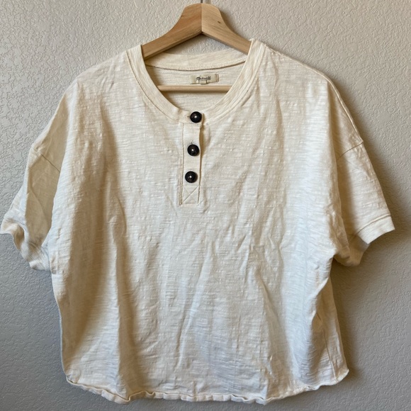 Madewell Cropped Henley Shirt in Cream Size Medium - Picture 2 of 4